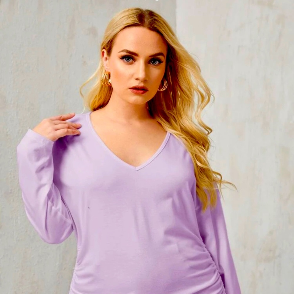 🔥Plus Size Lilac V-Neck Long Sleeve Top  Size 18 🌸